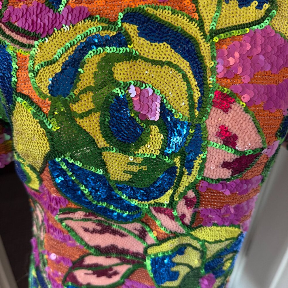 Isaac Mizrahi Sequin Floral Short Sleeve Mini Dress | Multi - Picture 7 of 8